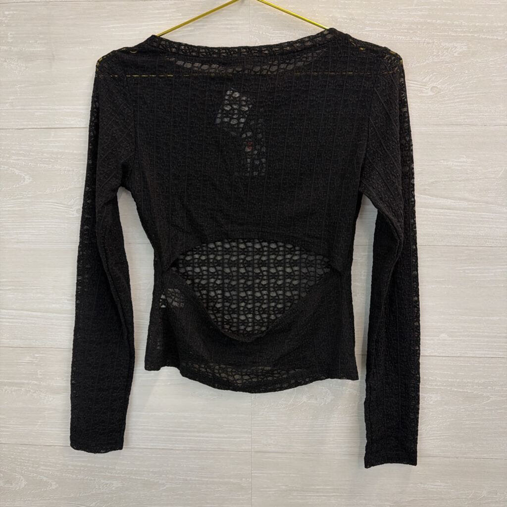 Kena Que Black Sheer Lace Long Sleeve Top Medium