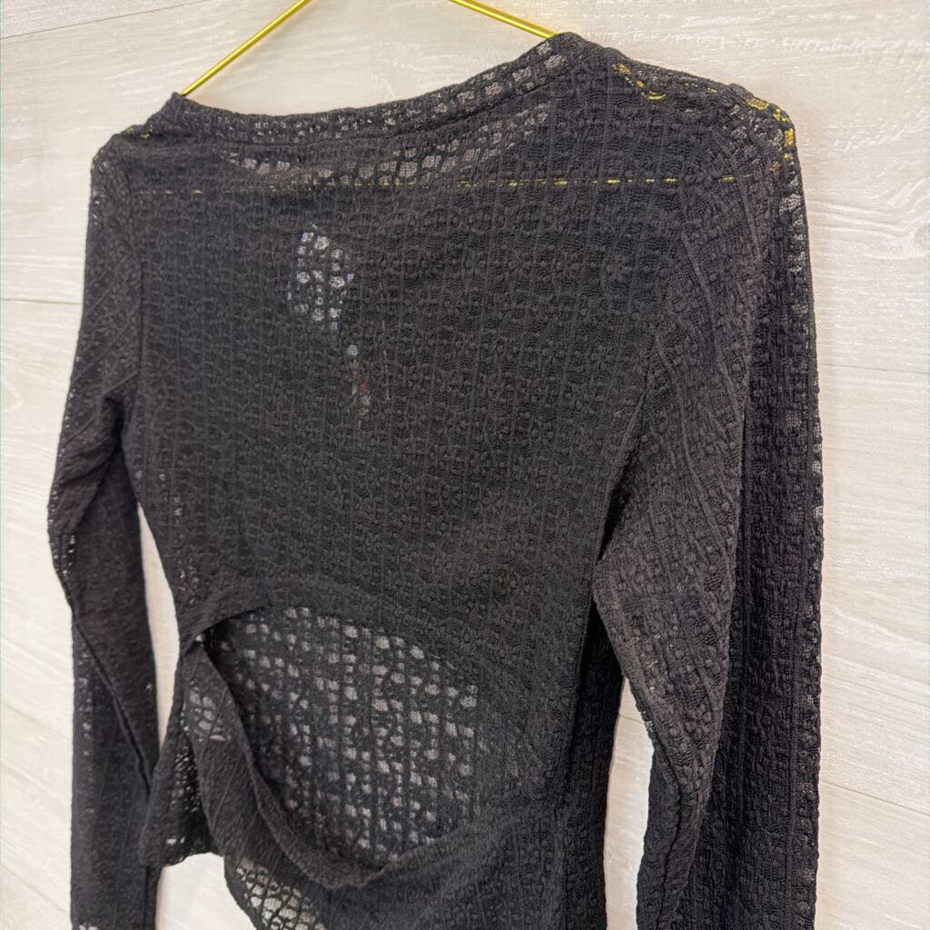 Kena Que Black Sheer Lace Long Sleeve Top Medium