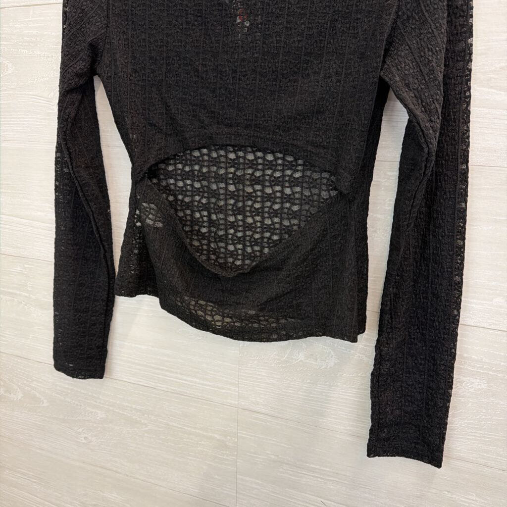 Kena Que Black Sheer Lace Long Sleeve Top Medium