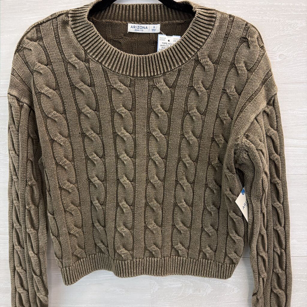 Arizona Jean Co Green Cable Knit Cropped Sweater Small