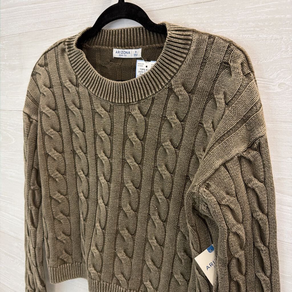 Arizona Jean Co Green Cable Knit Cropped Sweater Small