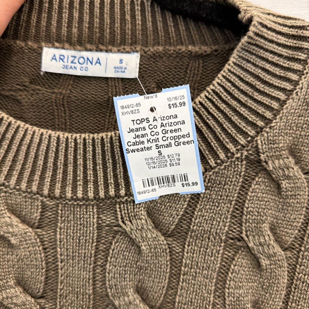 Arizona Jean Co Green Cable Knit Cropped Sweater Small