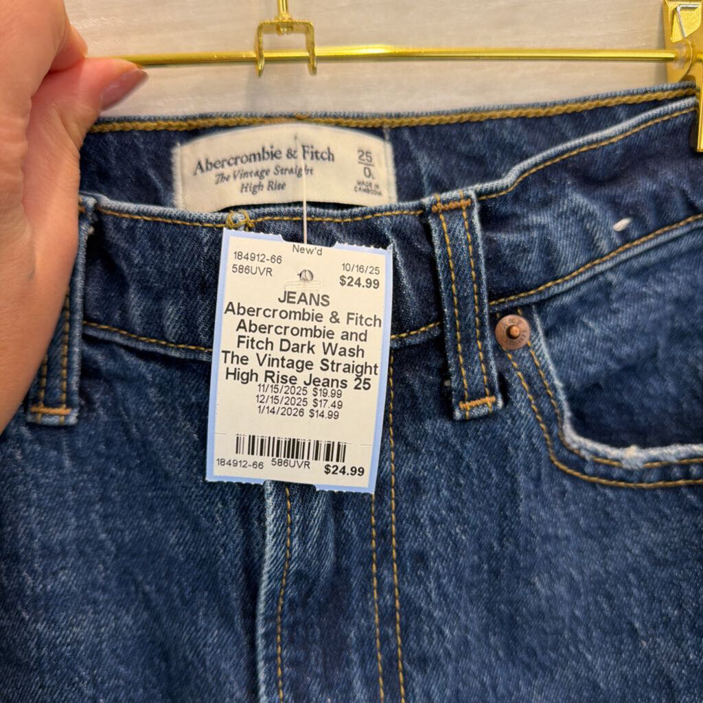 Abercrombie and Fitch Dark Wash The Vintage Straight High Rise Jeans 25L