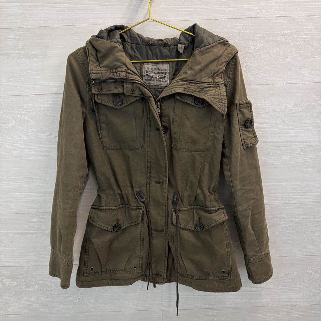 Levi Green Hooded Military Zip Up Jacket Small