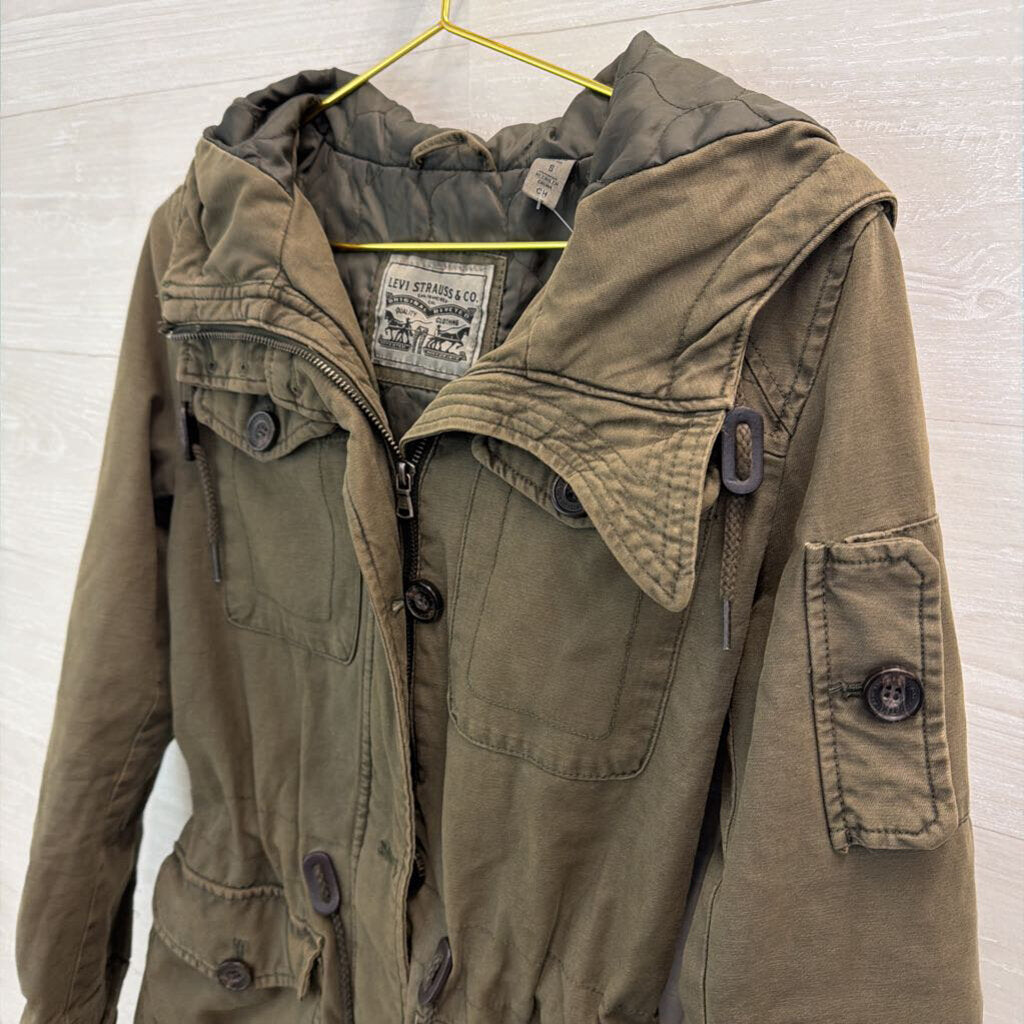 Levi Green Hooded Military Zip Up Jacket Small