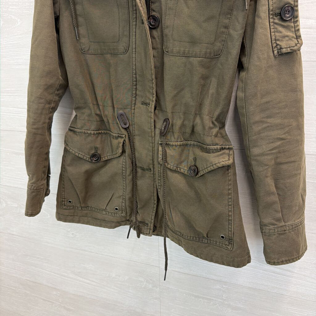 Levi Green Hooded Military Zip Up Jacket Small