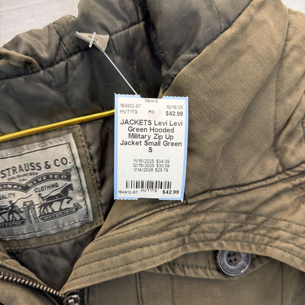 Levi Green Hooded Military Zip Up Jacket Small