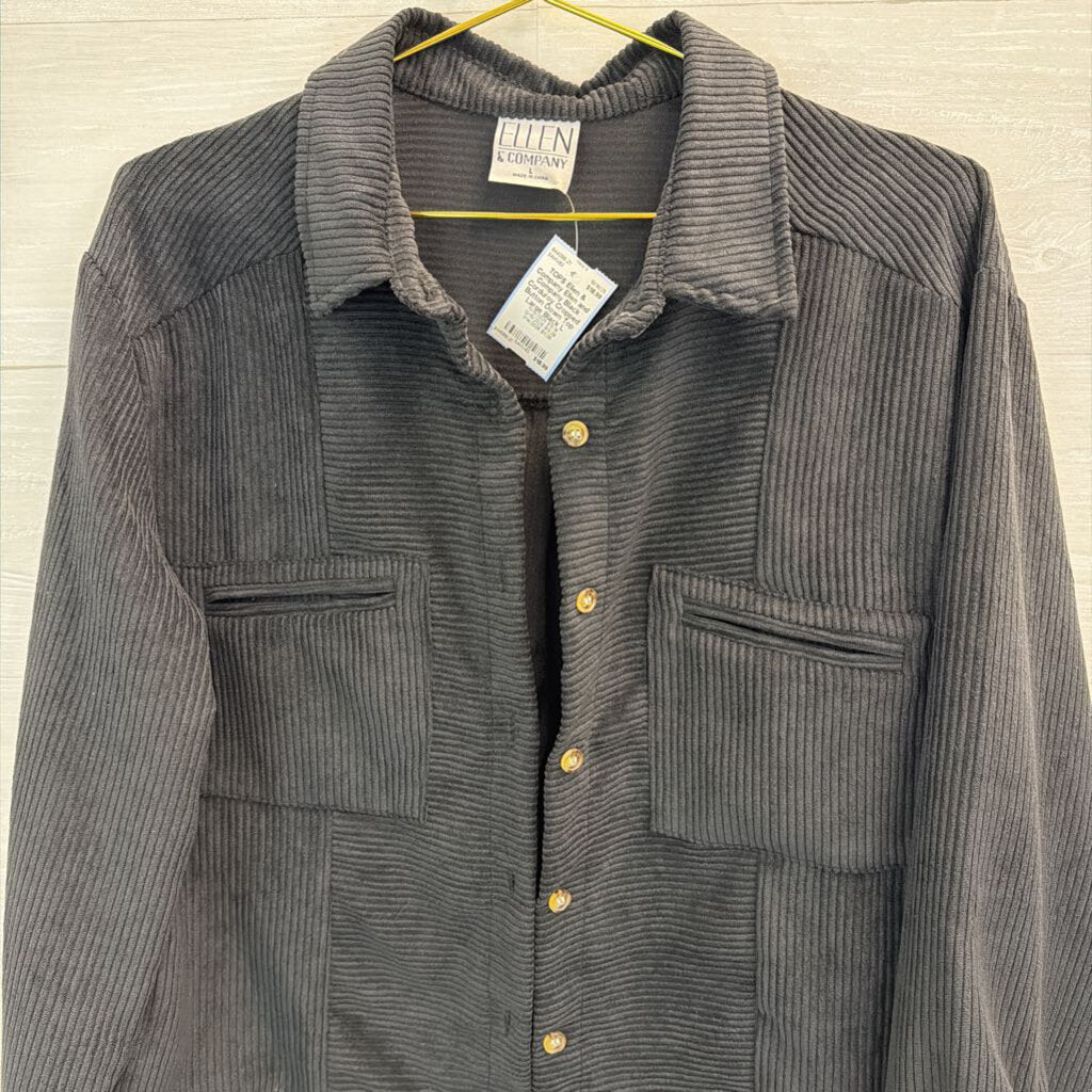 Ellen and Company Black Corduroy Cropped Button Down Top Large