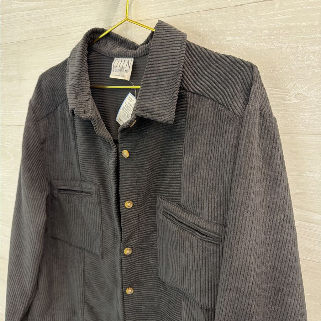 Ellen and Company Black Corduroy Cropped Button Down Top Large