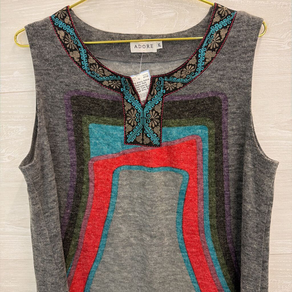 Adore Green/ Multi Embroidered Neckline Tank Extra Large