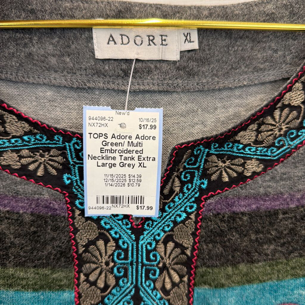 Adore Green/ Multi Embroidered Neckline Tank Extra Large