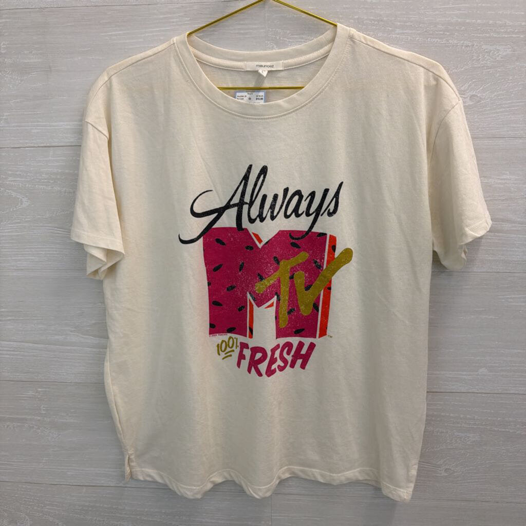 Maurices White/ Multi MTV Short Sleeve Graphic Tee Large