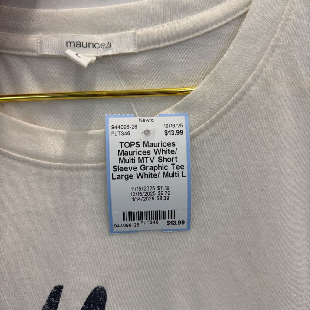 Maurices White/ Multi MTV Short Sleeve Graphic Tee Large