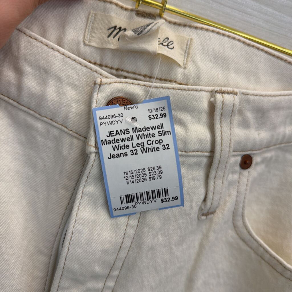 Madewell White Slim Wide Leg Crop Jeans 32