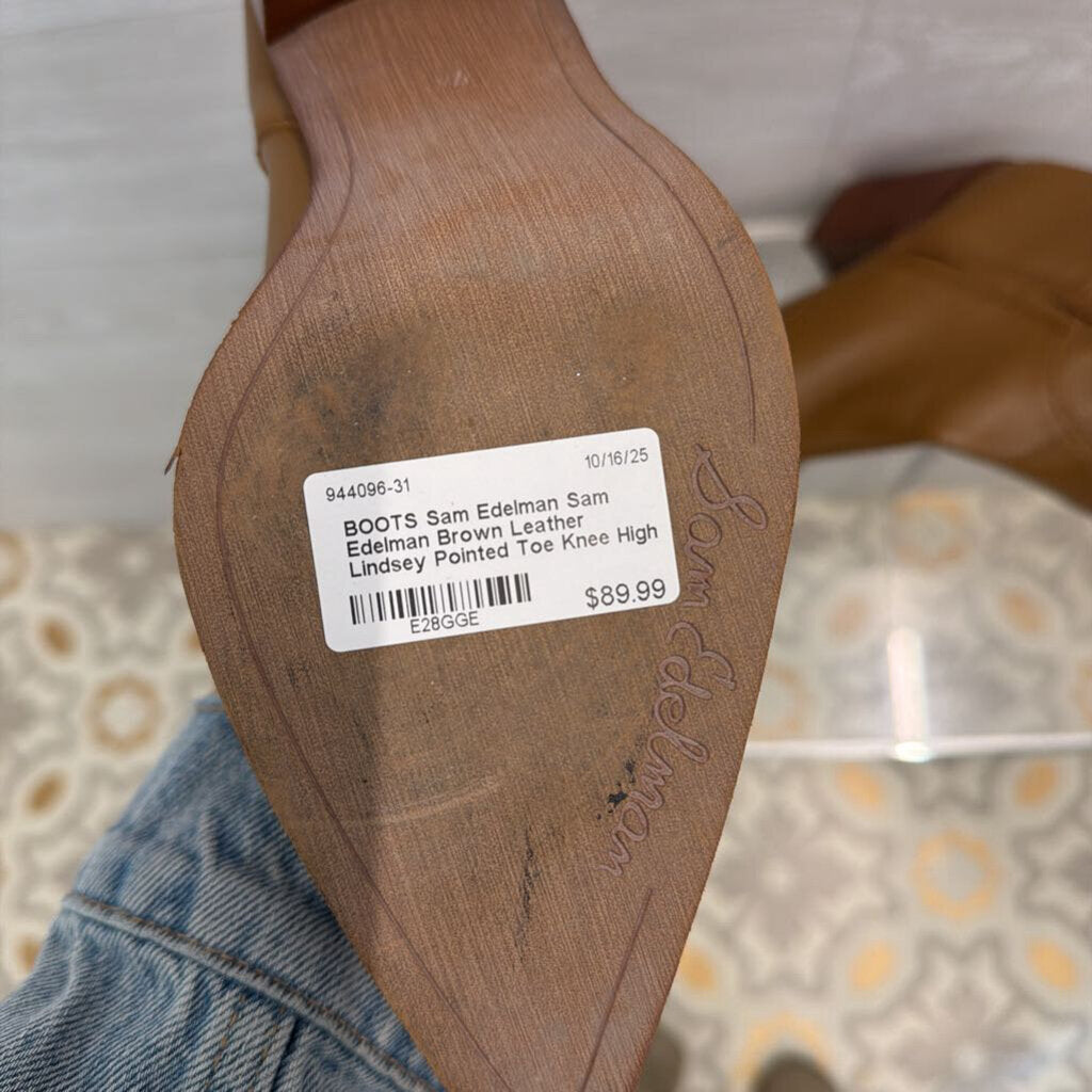 Sam Edelman Brown Leather Lindsey Pointed Toe Knee High Boots 9.5