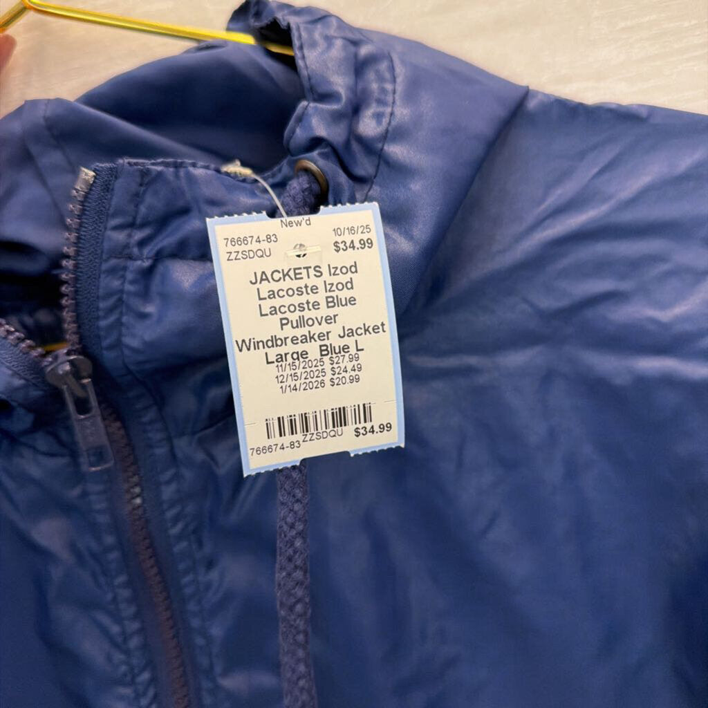 Izod Lacoste Blue Pullover Windbreaker Jacket Large