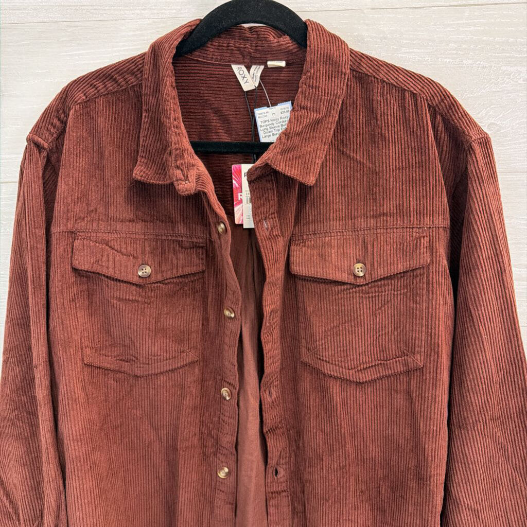 Roxy Burgundy Corduroy Long Sleeve Button Down Top Extra Large