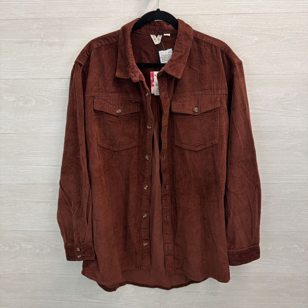 Roxy Burgundy Corduroy Long Sleeve Button Down Top Extra Large