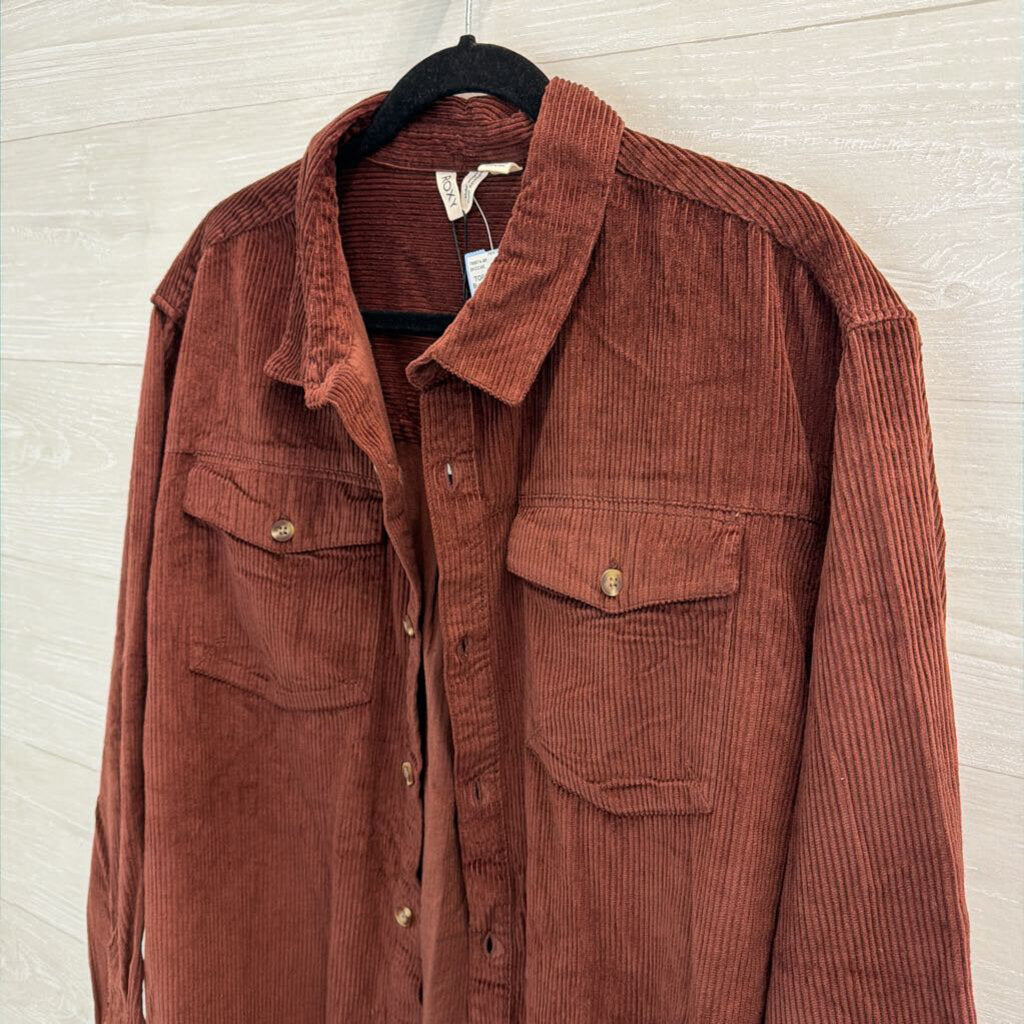 Roxy Burgundy Corduroy Long Sleeve Button Down Top Extra Large