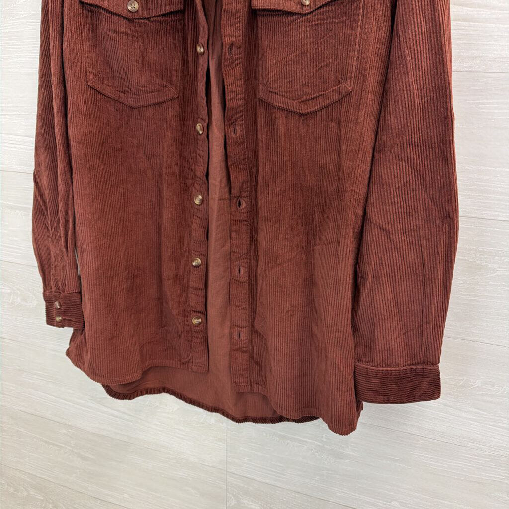 Roxy Burgundy Corduroy Long Sleeve Button Down Top Extra Large