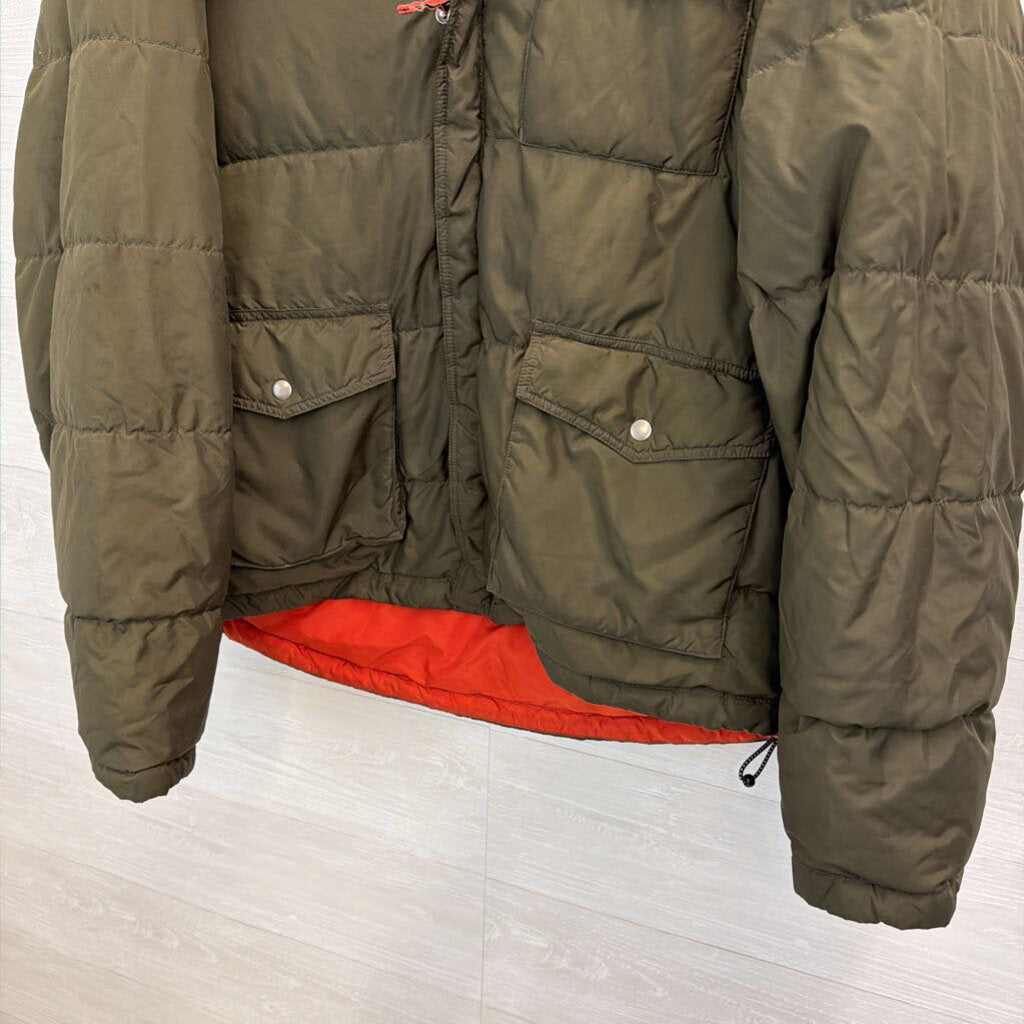 J Crew Green Puffer Jacket With Orange Lining Extra Large