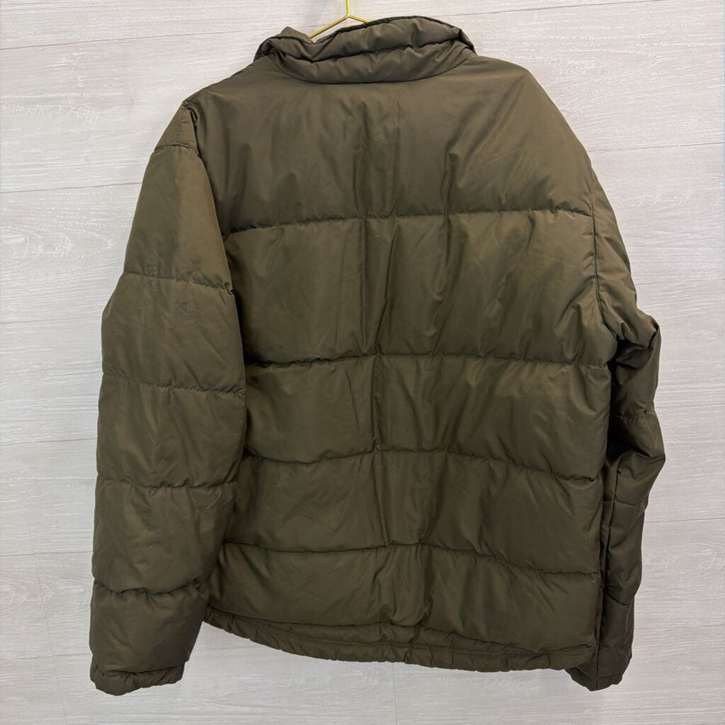 J Crew Green Puffer Jacket With Orange Lining Extra Large