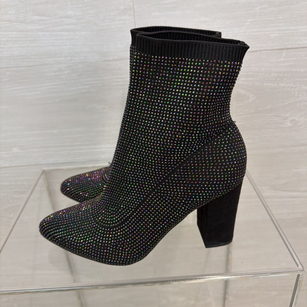 Wild Pair Black Baybe Rhinestone Ankle Boots 8