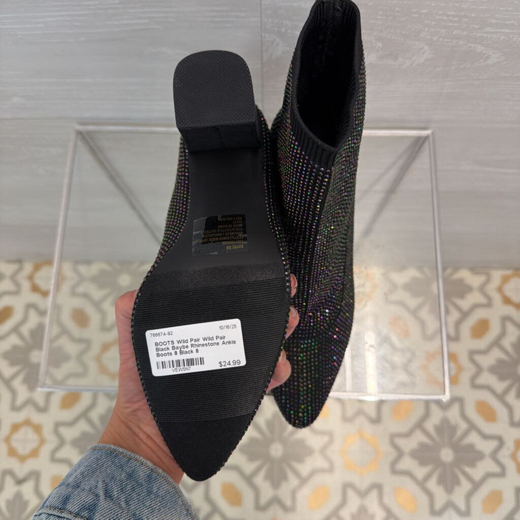 Wild Pair Black Baybe Rhinestone Ankle Boots 8