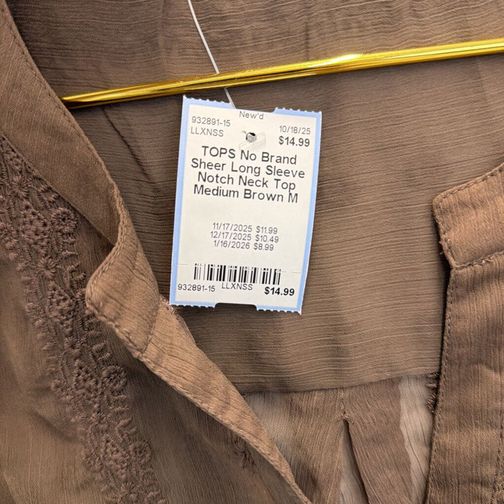 Sheer Long Sleeve Notch Neck Top Medium