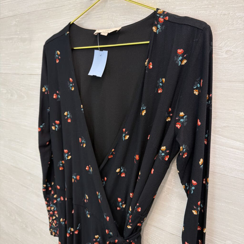 Loft Long Sleeve Floral Print Wrap Dress Medium