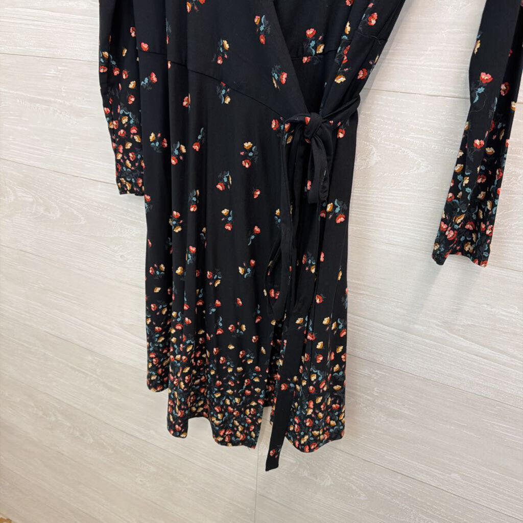 Loft Long Sleeve Floral Print Wrap Dress Medium