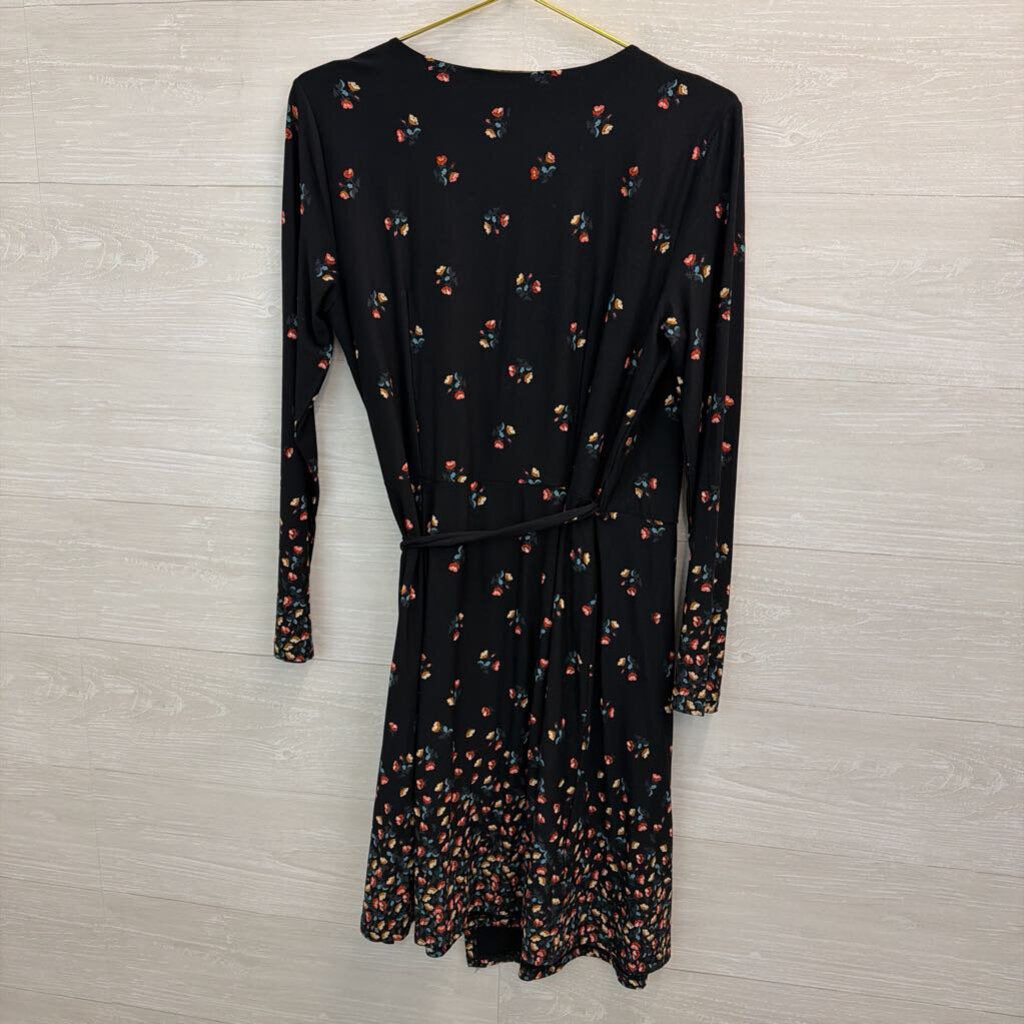 Loft Long Sleeve Floral Print Wrap Dress Medium