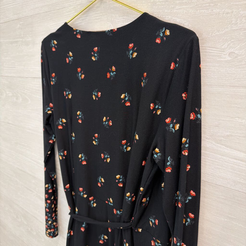 Loft Long Sleeve Floral Print Wrap Dress Medium