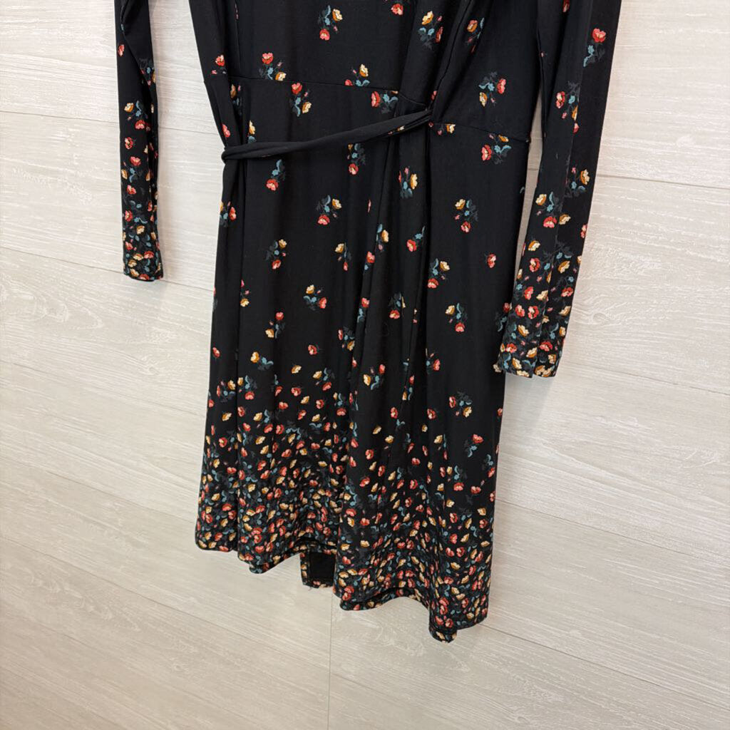 Loft Long Sleeve Floral Print Wrap Dress Medium