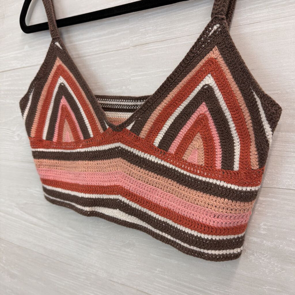 Brown/Orange Knit Crop Tank Top Large