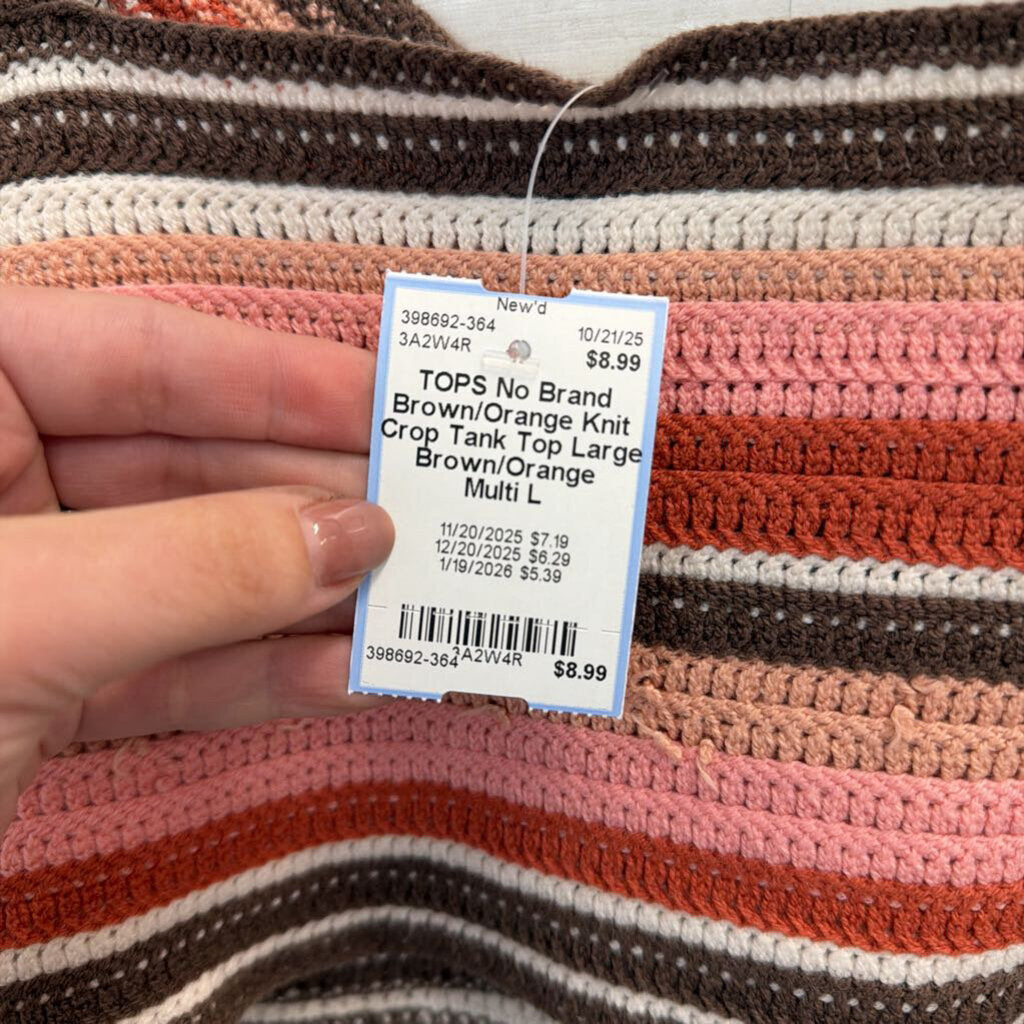 Brown/Orange Knit Crop Tank Top Large