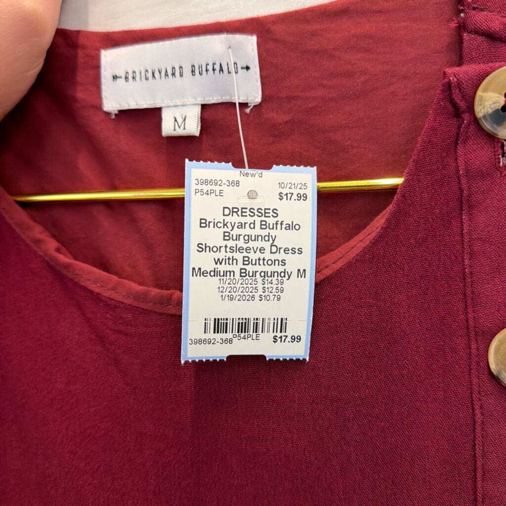 Burgundy Shortsleeve Dress with Buttons Medium