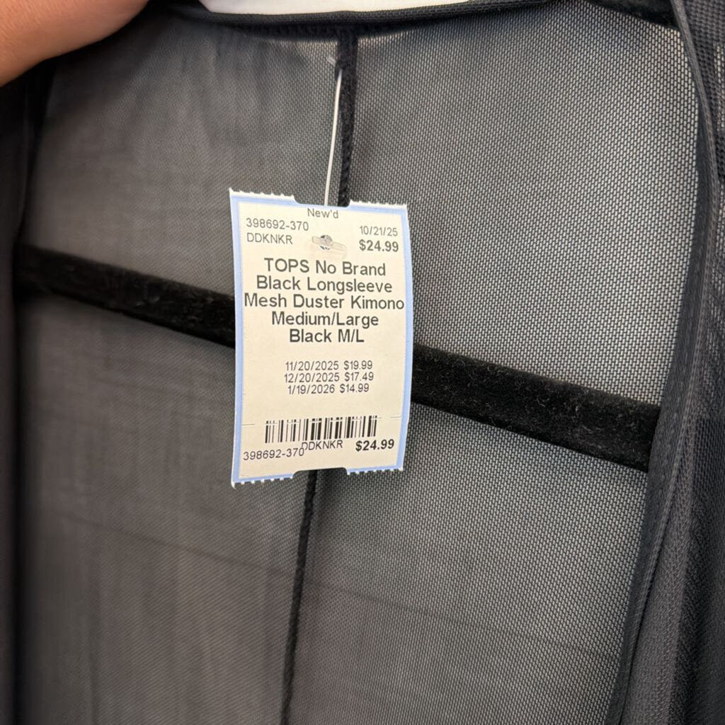 Black Longsleeve Mesh Duster Kimono Medium/Large