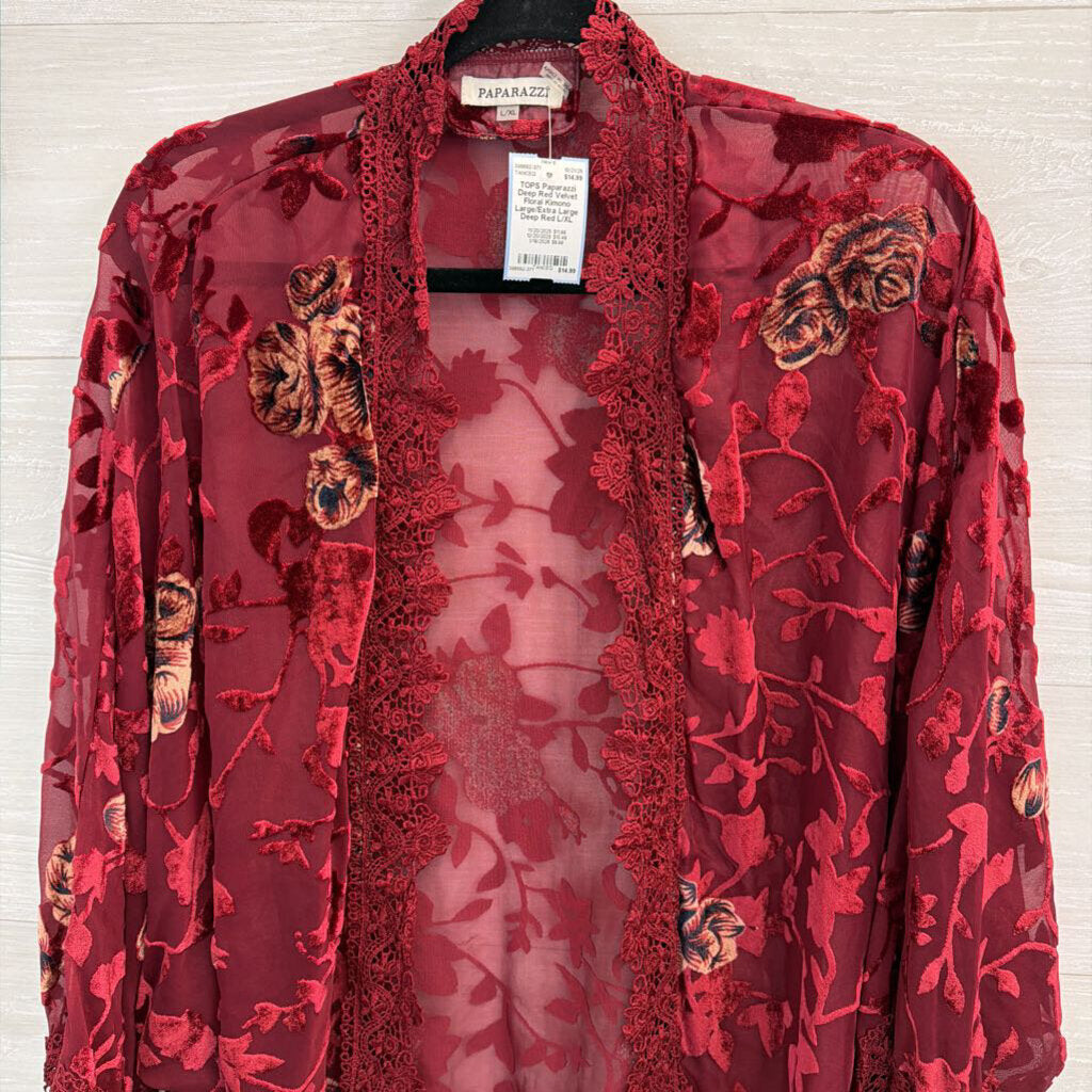 Deep Red Velvet Floral Kimono Large/Extra Large