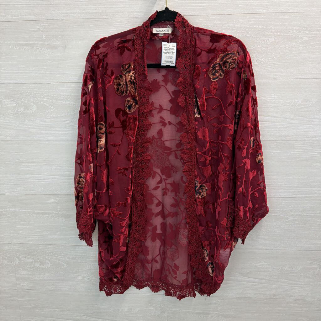 Deep Red Velvet Floral Kimono Large/Extra Large