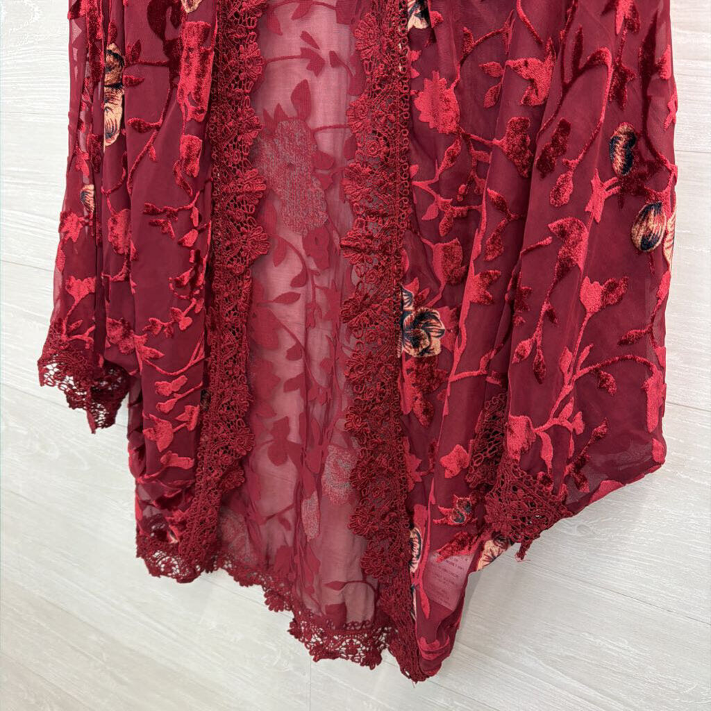 Deep Red Velvet Floral Kimono Large/Extra Large