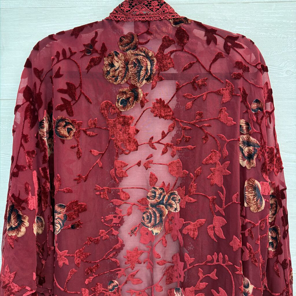 Deep Red Velvet Floral Kimono Large/Extra Large