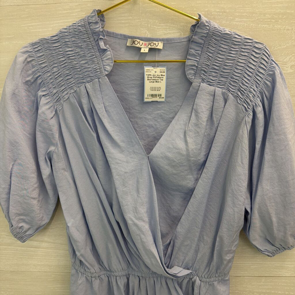 Blue Wrap Puffsleeve Shortsleeve Top Large
