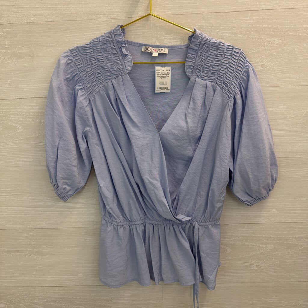 Blue Wrap Puffsleeve Shortsleeve Top Large
