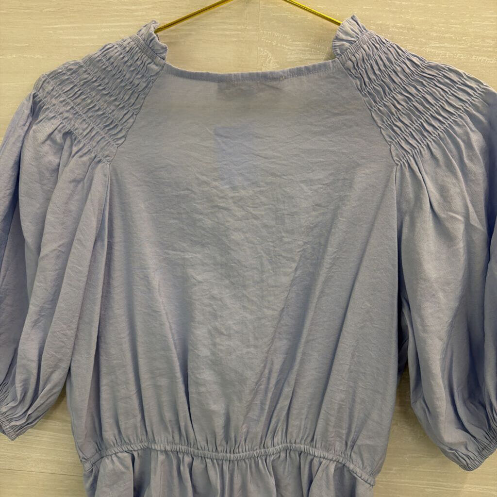 Blue Wrap Puffsleeve Shortsleeve Top Large