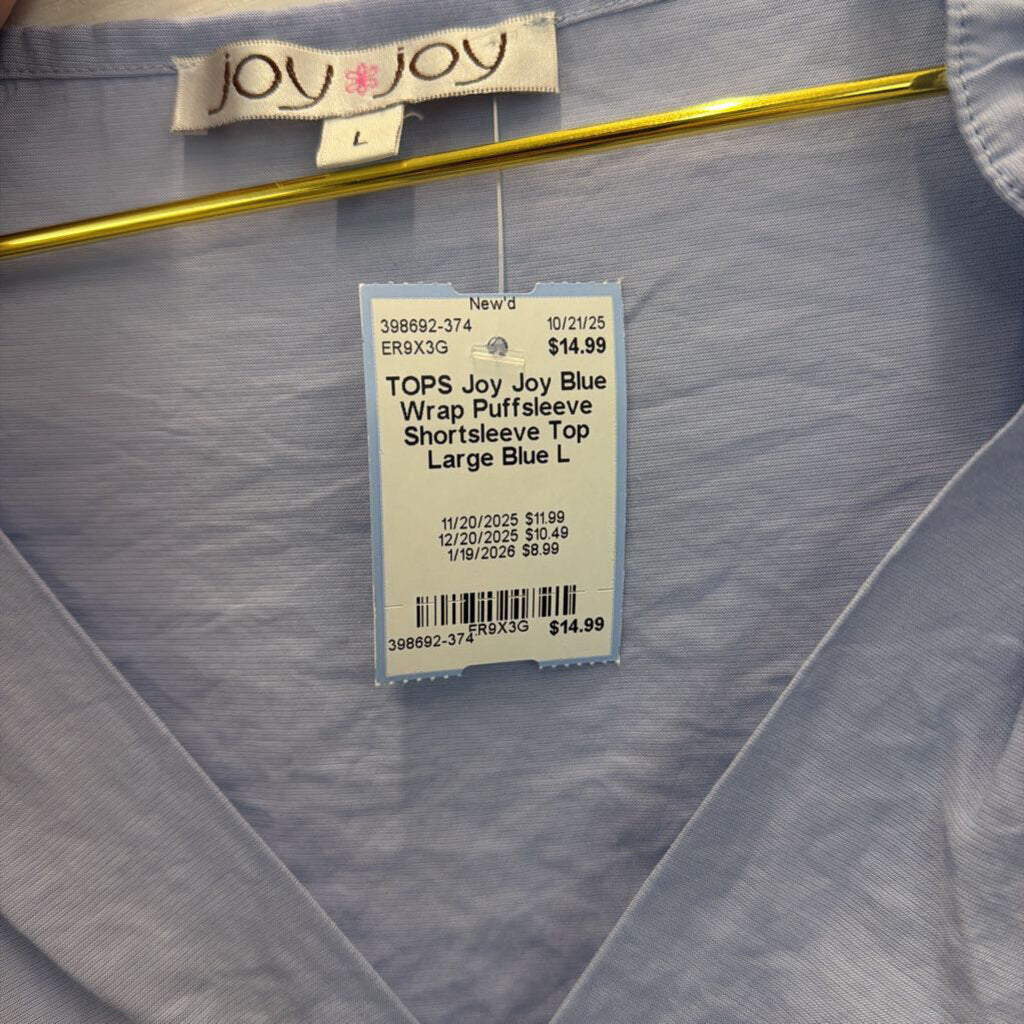 Blue Wrap Puffsleeve Shortsleeve Top Large