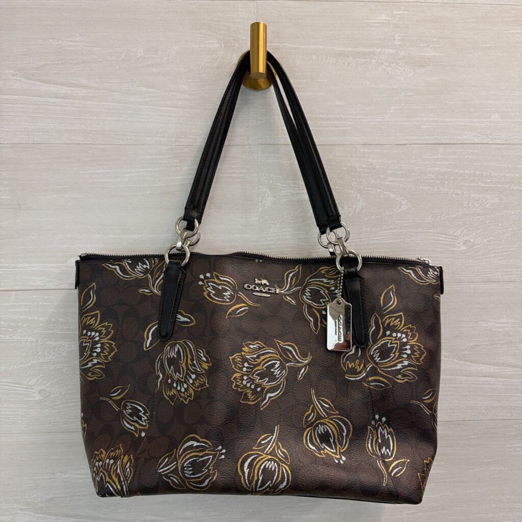 Coach Tulip Brown/Gold Print Large Tote