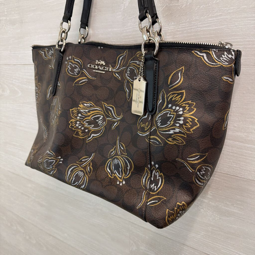 Coach Tulip Brown/Gold Print Large Tote
