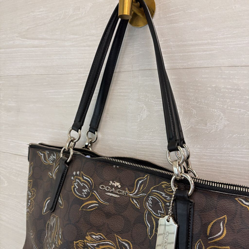 Coach Tulip Brown/Gold Print Large Tote