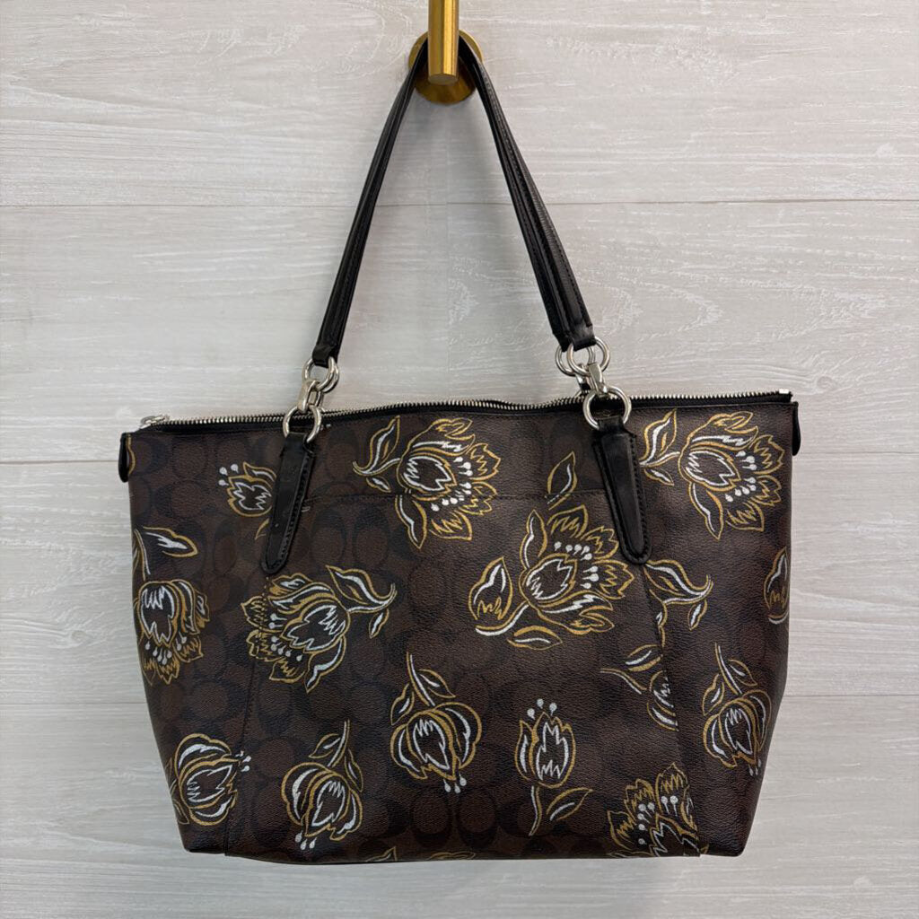 Coach Tulip Brown/Gold Print Large Tote